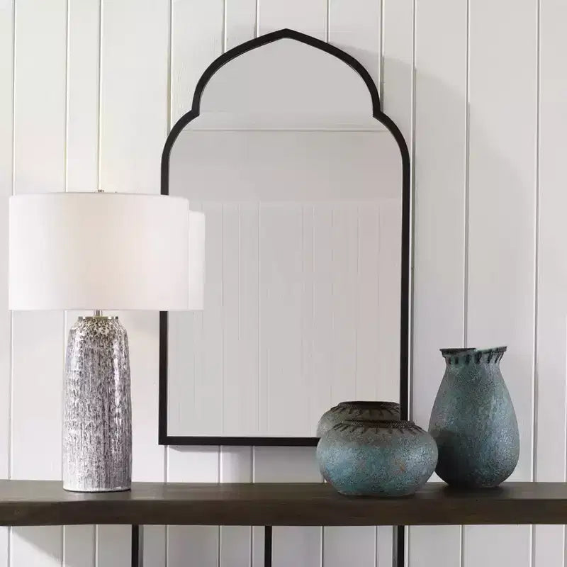 Uttermost Arch Vanity Decorative Wall Mirror Modern Bold Matte Black Forged Iron Frame 24 Wide for Bathroom Bedroom Living Room