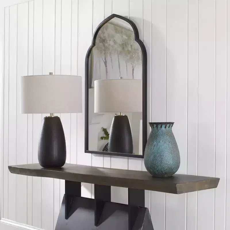 Uttermost Arch Vanity Decorative Wall Mirror Modern Bold Matte Black Forged Iron Frame 24 Wide for Bathroom Bedroom Living Room