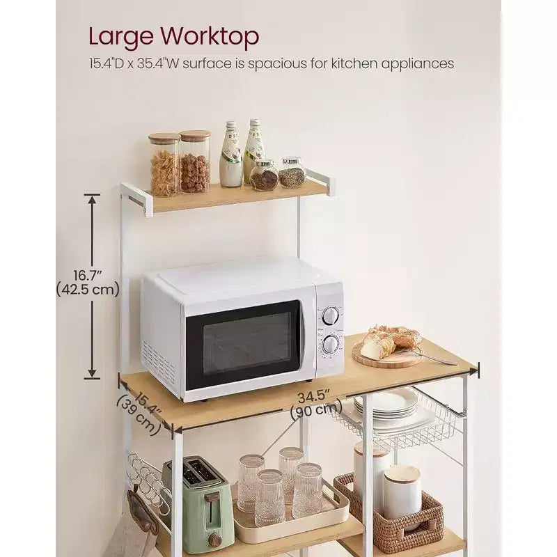 VASAGLE Baker's Rack Microwave Stand Kitchen Storage Rack with Wire Basket 6 Hooks & Shelves for Spices Pots & Pans