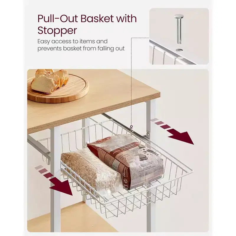 VASAGLE Baker's Rack Microwave Stand Kitchen Storage Rack with Wire Basket 6 Hooks & Shelves for Spices Pots & Pans