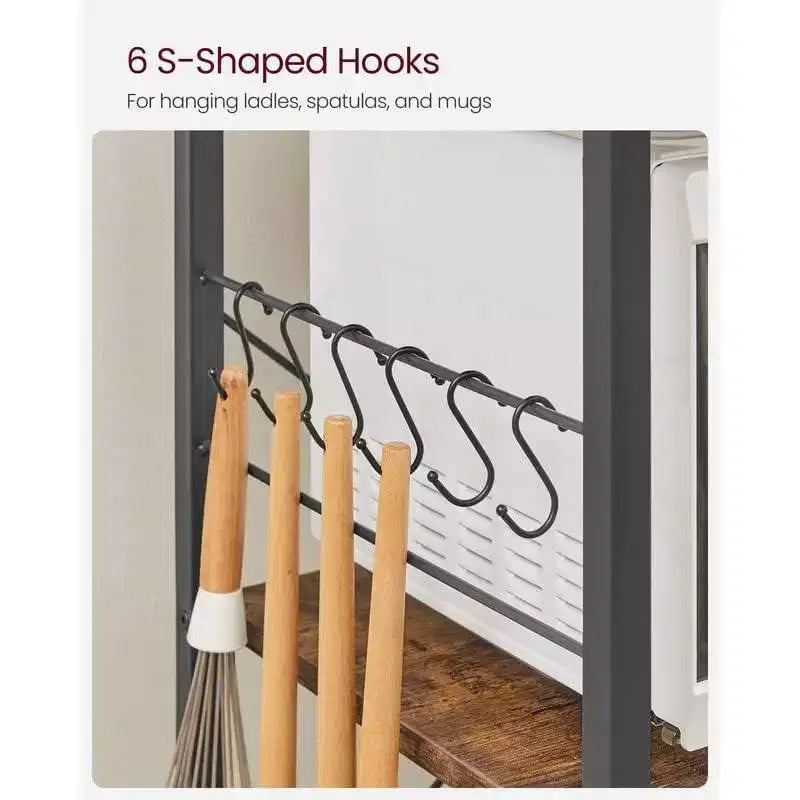 VASAGLE Baker's Rack Microwave Stand Kitchen Storage Rack with Wire Basket 6 Hooks & Shelves for Spices Pots & Pans