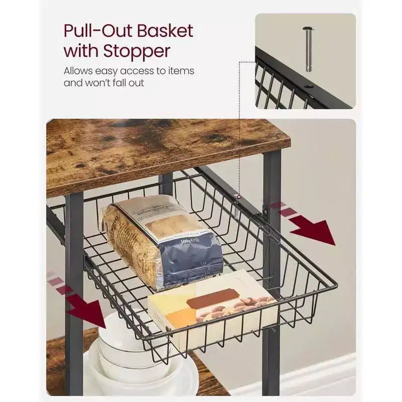 VASAGLE Baker's Rack Microwave Stand Kitchen Storage Rack with Wire Basket 6 Hooks & Shelves for Spices Pots & Pans