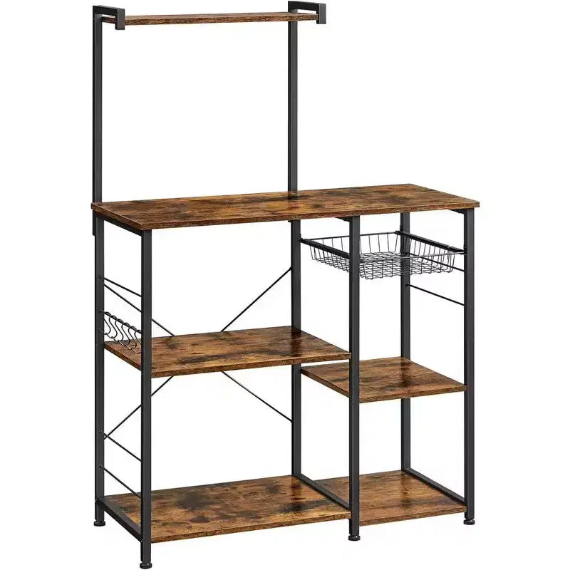 VASAGLE Baker's Rack Microwave Stand Kitchen Storage Rack with Wire Basket 6 Hooks & Shelves for Spices Pots & Pans