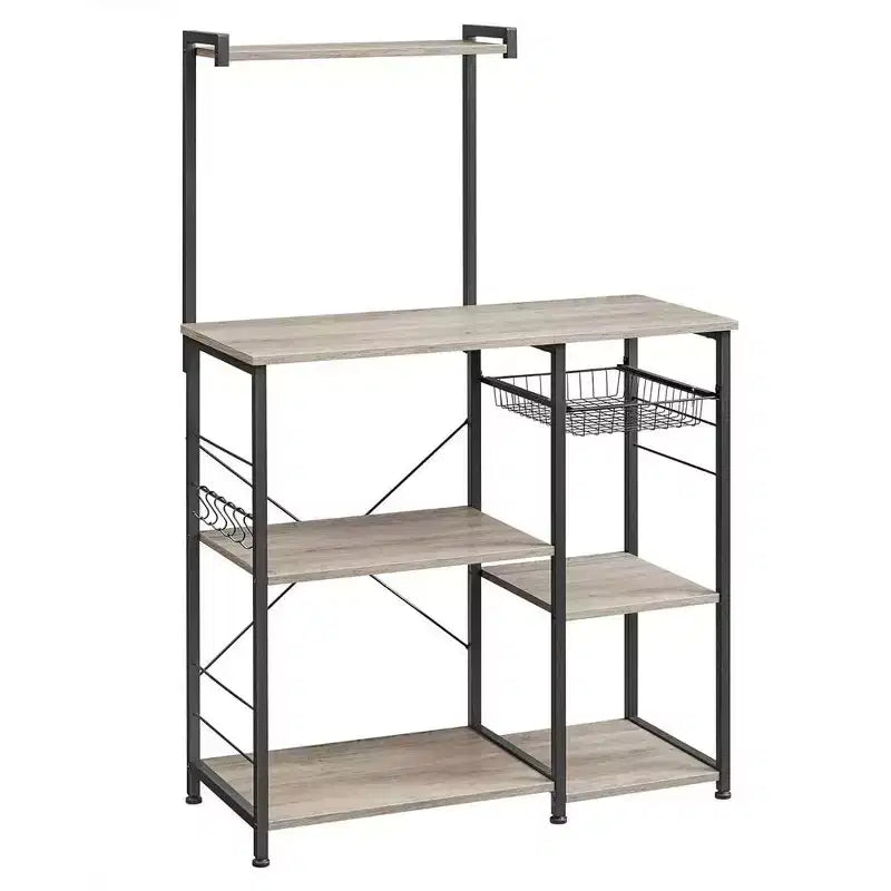 VASAGLE Baker's Rack Microwave Stand Kitchen Storage Rack with Wire Basket 6 Hooks & Shelves for Spices Pots & Pans