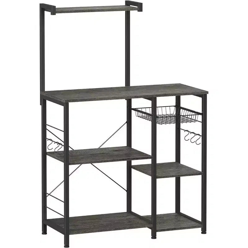 VASAGLE Baker's Rack Microwave Stand Kitchen Storage Rack with Wire Basket 6 Hooks & Shelves for Spices Pots & Pans