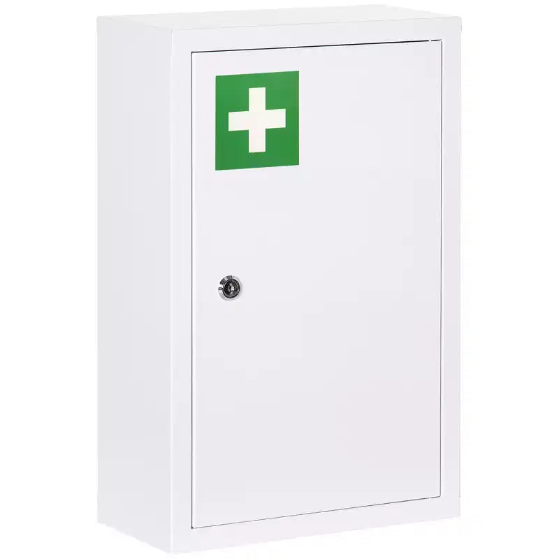 kleankin 12 x 18 Medicine Cabinet with Lock, Storage Shelves, Locking Medical Cabinet for Safety, First Aid Bathroom Wall Cabinet, White
