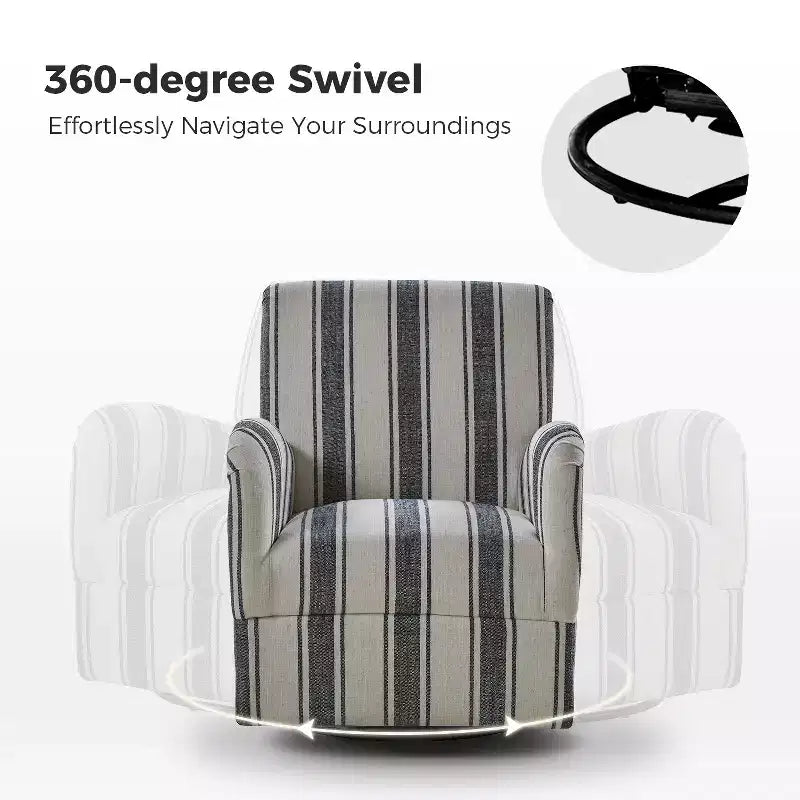 Set of 2 Livia Transitional 360-Degree Swivel Armchair With Jacobean Strip Pattern | HULALA HOME