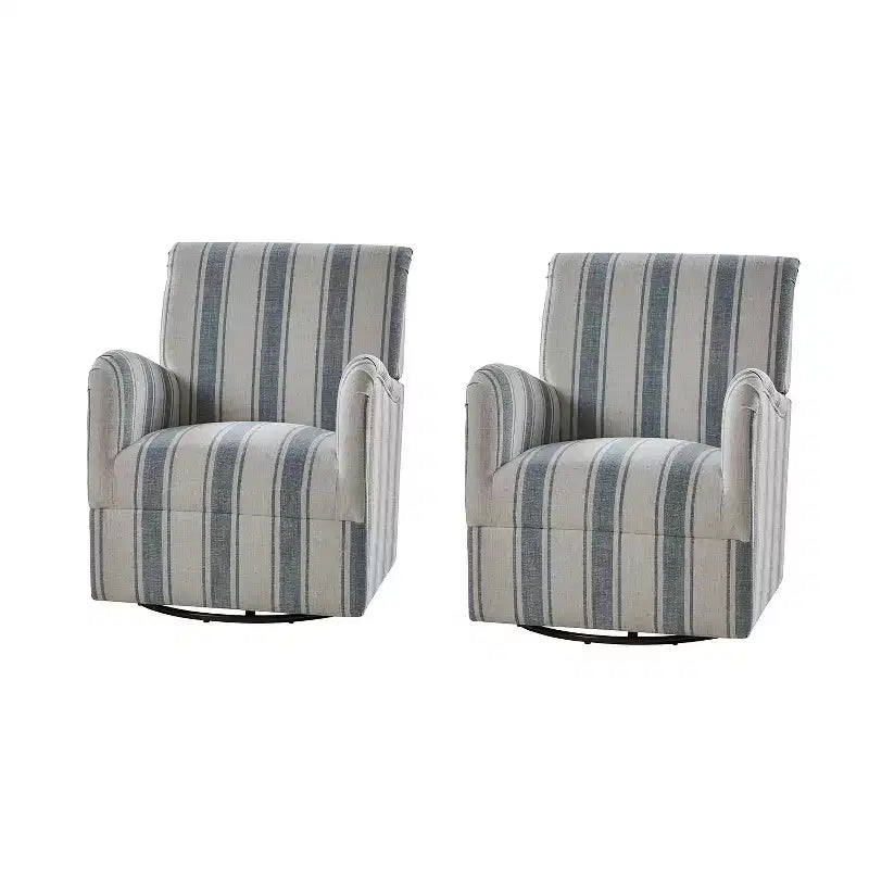 Set of 2 Livia Transitional 360-Degree Swivel Armchair With Jacobean Strip Pattern | HULALA HOME