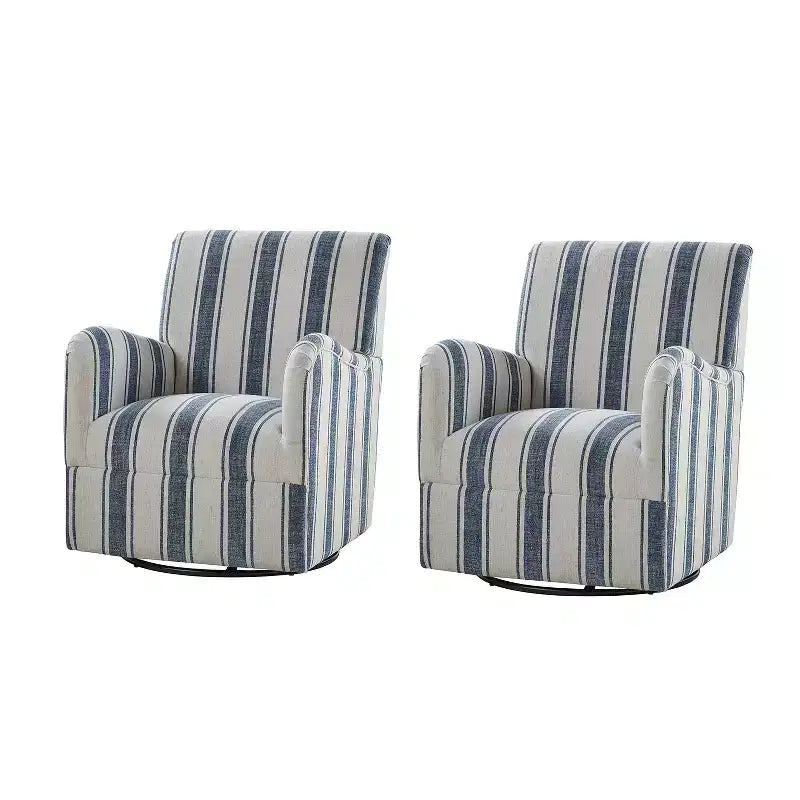 Set of 2 Livia Transitional 360-Degree Swivel Armchair With Jacobean Strip Pattern | HULALA HOME