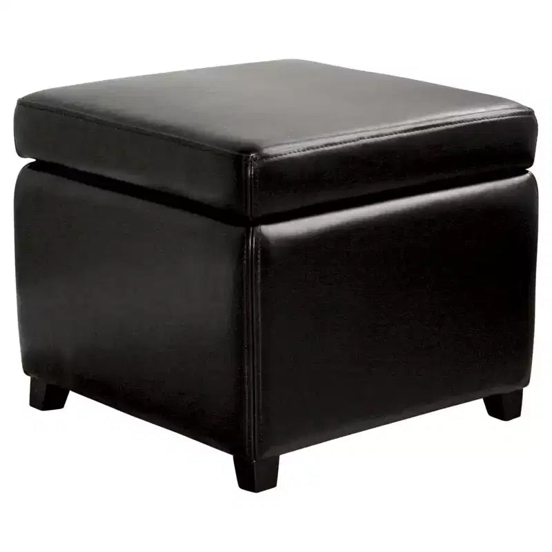 Full Leather Small Storage Cube Ottoman - Baxton Studio