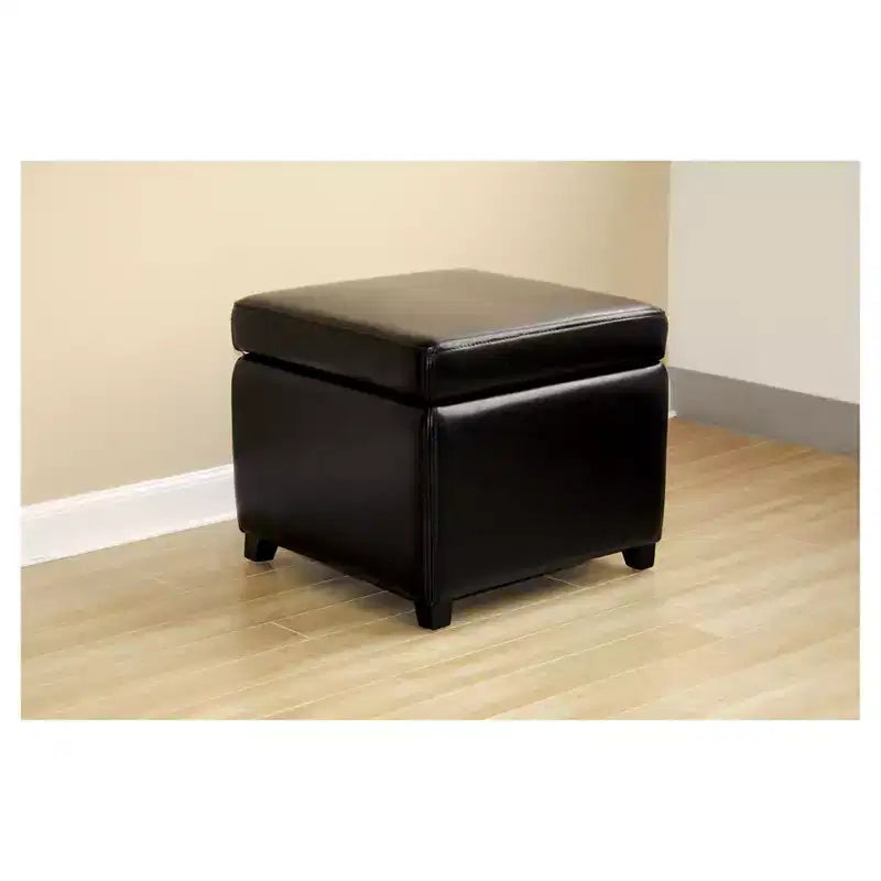 Full Leather Small Storage Cube Ottoman - Baxton Studio