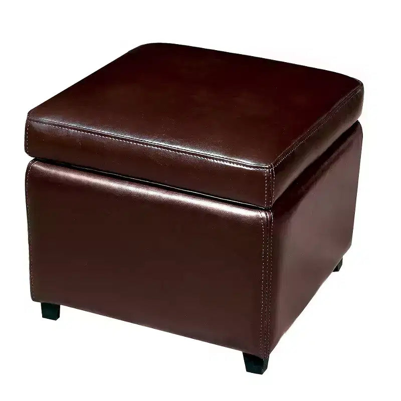 Full Leather Small Storage Cube Ottoman - Baxton Studio