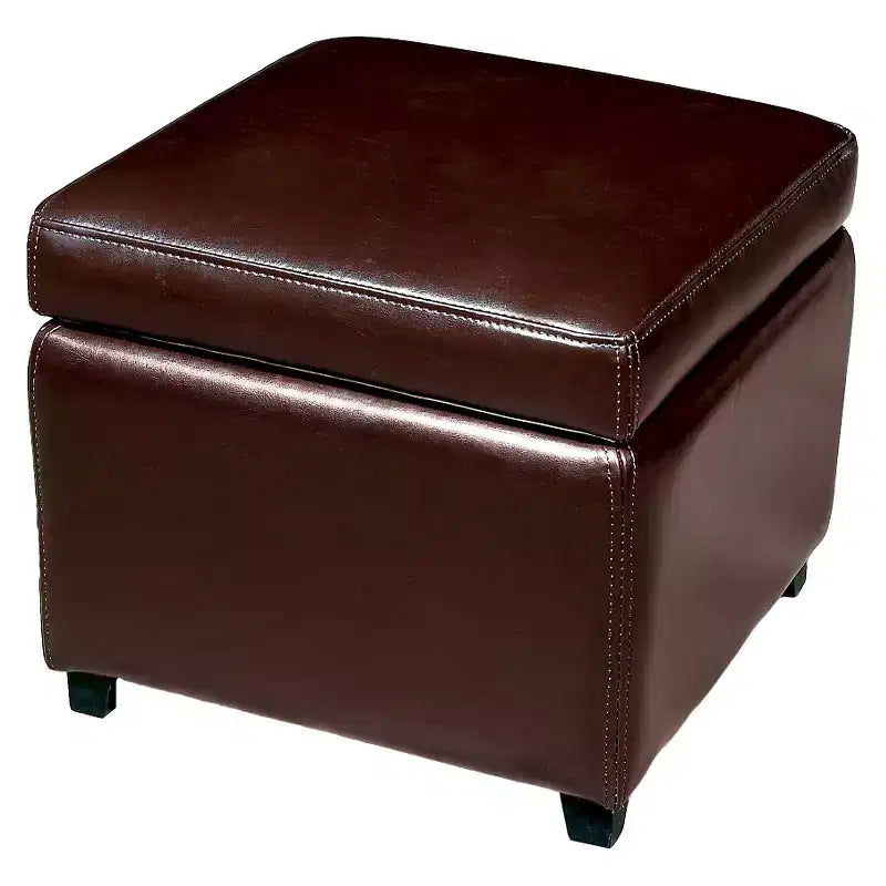 Full Leather Small Storage Cube Ottoman - Baxton Studio