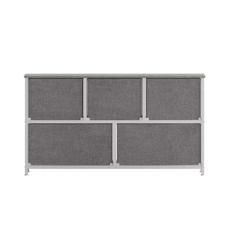 Emma and Oliver 5 Drawer Storage Dresser with Cast Iron Frame, Wood Top, and Easy Pull Fabric Drawers with Wooden Handles