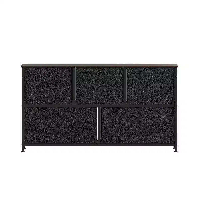 Emma and Oliver 5 Drawer Storage Dresser with Cast Iron Frame, Wood Top, and Easy Pull Fabric Drawers with Wooden Handles