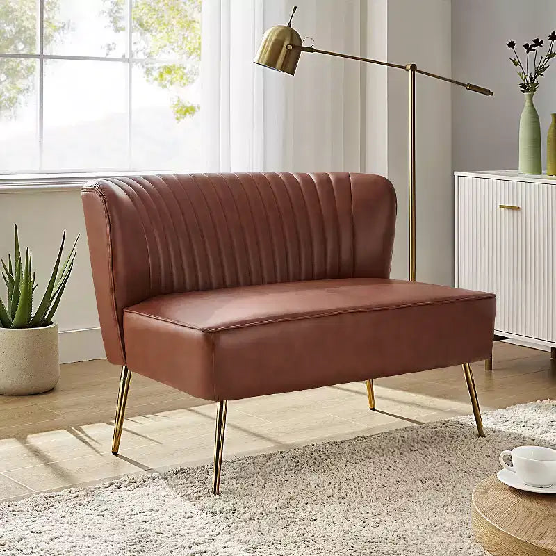 Monica 47 Contemporary Wing back Loveseat for Living Room and Bedroom Comfy Armless 2-Seater Sofa with Metal Legs | KARAT HOME