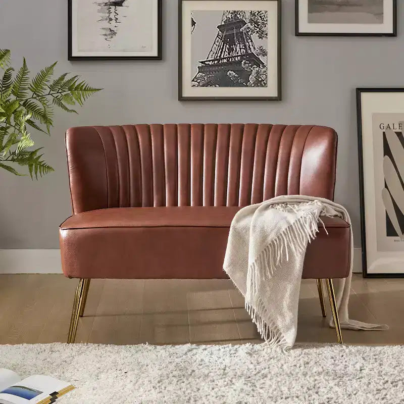 Monica 47 Contemporary Wing back Loveseat for Living Room and Bedroom Comfy Armless 2-Seater Sofa with Metal Legs | KARAT HOME