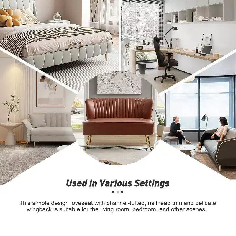 Monica 47 Contemporary Wing back Loveseat for Living Room and Bedroom Comfy Armless 2-Seater Sofa with Metal Legs | KARAT HOME