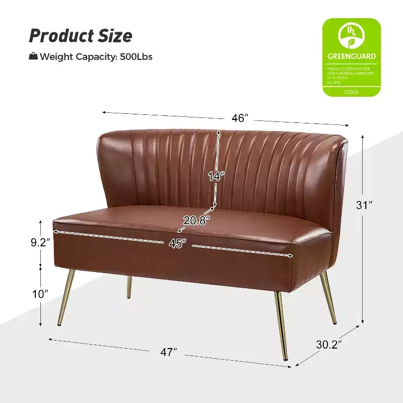Monica 47 Contemporary Wing back Loveseat for Living Room and Bedroom Comfy Armless 2-Seater Sofa with Metal Legs | KARAT HOME