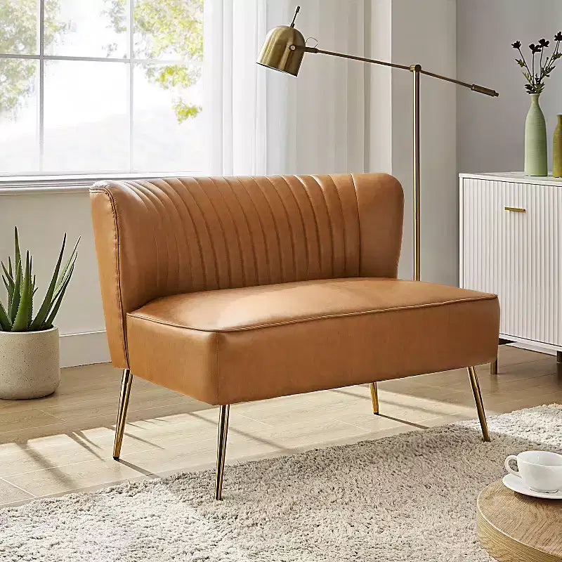 Monica 47 Contemporary Wing back Loveseat for Living Room and Bedroom Comfy Armless 2-Seater Sofa with Metal Legs | KARAT HOME