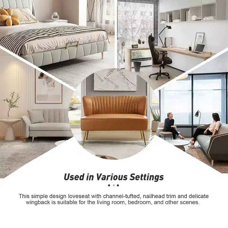 Monica 47 Contemporary Wing back Loveseat for Living Room and Bedroom Comfy Armless 2-Seater Sofa with Metal Legs | KARAT HOME