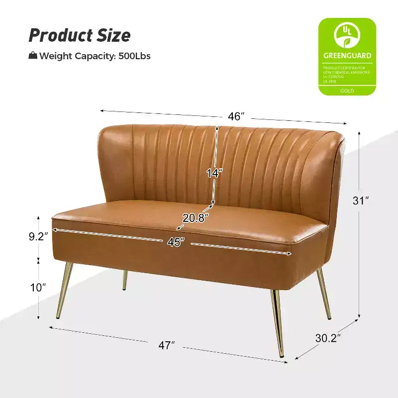 Monica 47 Contemporary Wing back Loveseat for Living Room and Bedroom Comfy Armless 2-Seater Sofa with Metal Legs | KARAT HOME