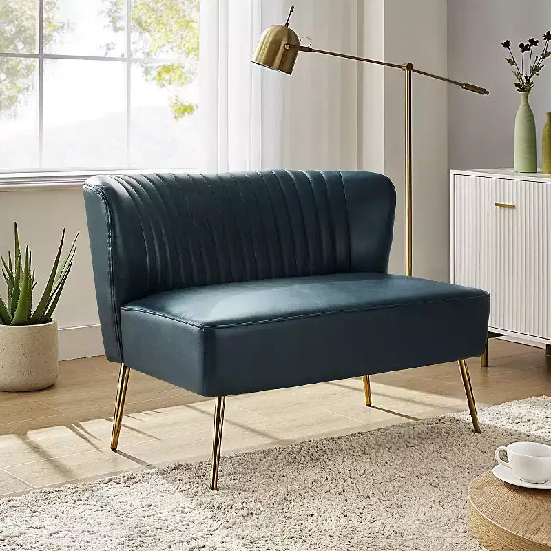 Monica 47 Contemporary Wing back Loveseat for Living Room and Bedroom Comfy Armless 2-Seater Sofa with Metal Legs | KARAT HOME