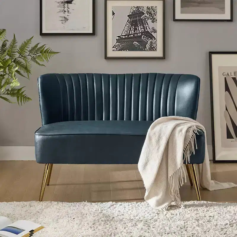Monica 47 Contemporary Wing back Loveseat for Living Room and Bedroom Comfy Armless 2-Seater Sofa with Metal Legs | KARAT HOME