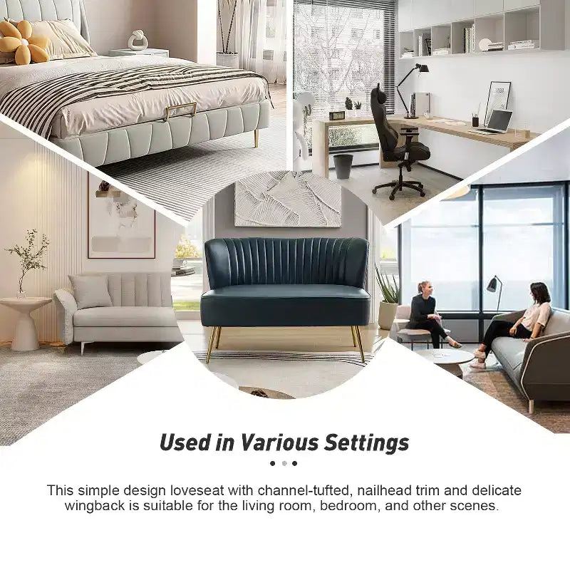 Monica 47 Contemporary Wing back Loveseat for Living Room and Bedroom Comfy Armless 2-Seater Sofa with Metal Legs | KARAT HOME