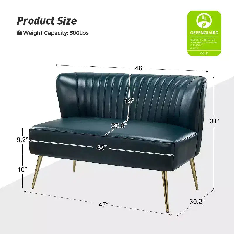 Monica 47 Contemporary Wing back Loveseat for Living Room and Bedroom Comfy Armless 2-Seater Sofa with Metal Legs | KARAT HOME