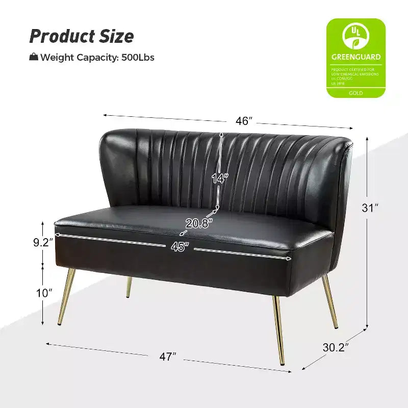 Monica 47 Contemporary Wing back Loveseat for Living Room and Bedroom Comfy Armless 2-Seater Sofa with Metal Legs | KARAT HOME