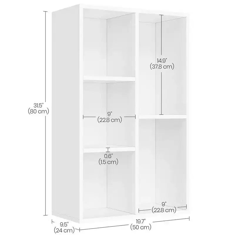 VASAGLE Bookcase Bookshelf with 5 Compartments Freestanding Shelves and Cube Organizer Display Shelf for Small Spaces White