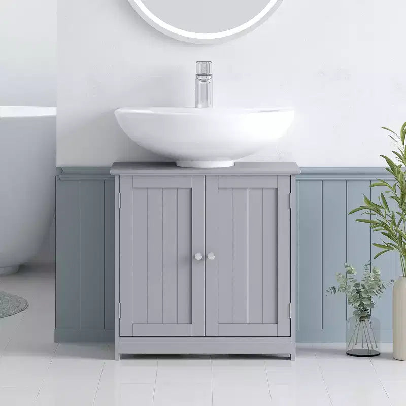 kleankin Vanity Base Cabinet, Under-Sink Bathroom Cabinet Storage with U-Shape Cut-Out and Adjustable Internal Shelf