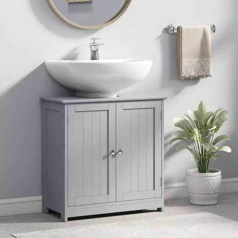 kleankin Vanity Base Cabinet, Under-Sink Bathroom Cabinet Storage with U-Shape Cut-Out and Adjustable Internal Shelf