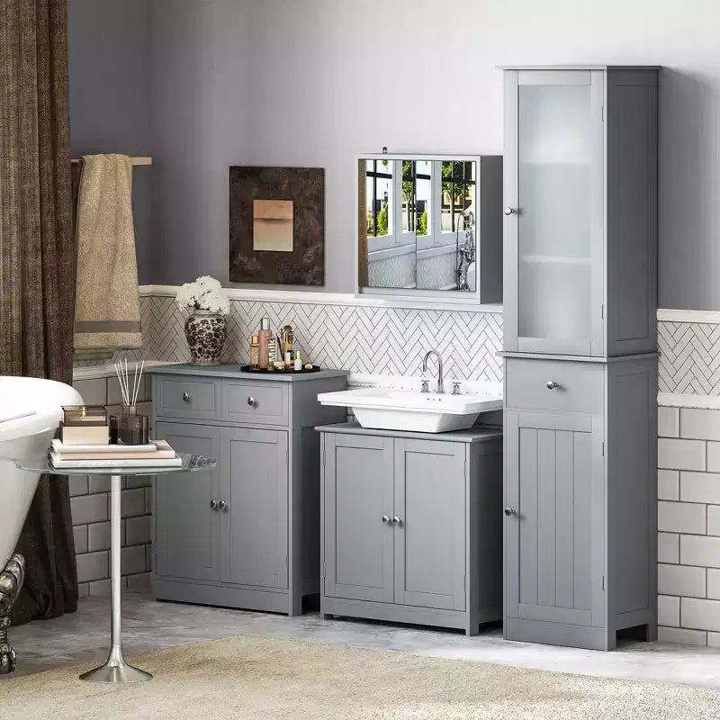 kleankin Vanity Base Cabinet, Under-Sink Bathroom Cabinet Storage with U-Shape Cut-Out and Adjustable Internal Shelf