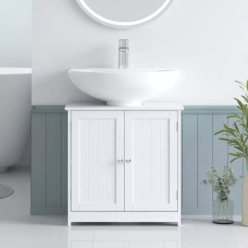 kleankin Vanity Base Cabinet, Under-Sink Bathroom Cabinet Storage with U-Shape Cut-Out and Adjustable Internal Shelf