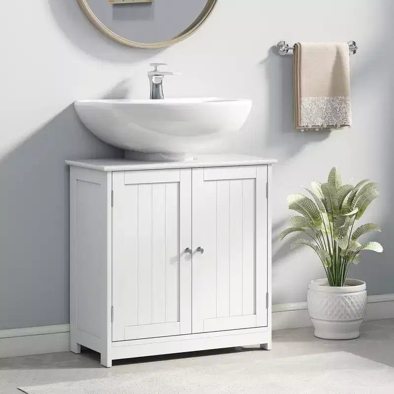 kleankin Vanity Base Cabinet, Under-Sink Bathroom Cabinet Storage with U-Shape Cut-Out and Adjustable Internal Shelf