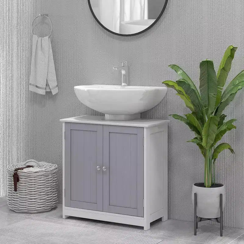 kleankin Vanity Base Cabinet, Under-Sink Bathroom Cabinet Storage with U-Shape Cut-Out and Adjustable Internal Shelf