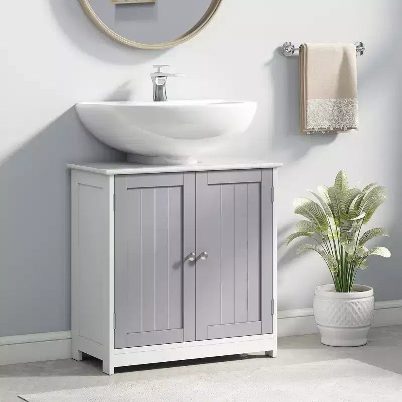 kleankin Vanity Base Cabinet, Under-Sink Bathroom Cabinet Storage with U-Shape Cut-Out and Adjustable Internal Shelf