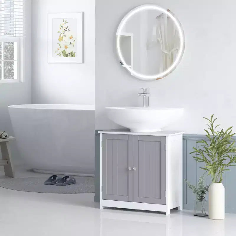 kleankin Vanity Base Cabinet, Under-Sink Bathroom Cabinet Storage with U-Shape Cut-Out and Adjustable Internal Shelf