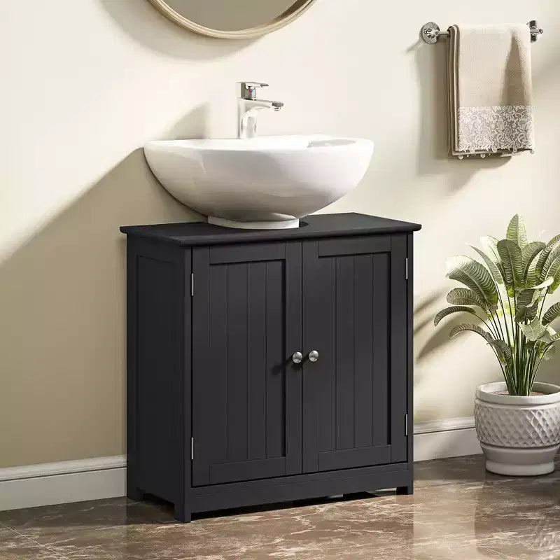 kleankin Vanity Base Cabinet, Under-Sink Bathroom Cabinet Storage with U-Shape Cut-Out and Adjustable Internal Shelf