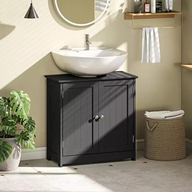 kleankin Vanity Base Cabinet, Under-Sink Bathroom Cabinet Storage with U-Shape Cut-Out and Adjustable Internal Shelf