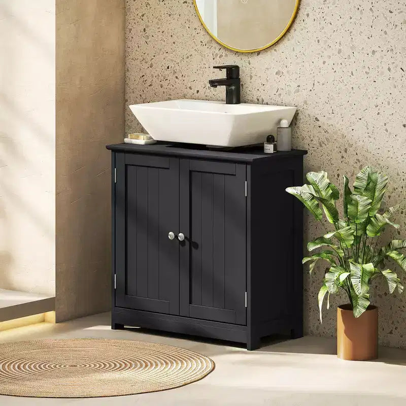 kleankin Vanity Base Cabinet, Under-Sink Bathroom Cabinet Storage with U-Shape Cut-Out and Adjustable Internal Shelf