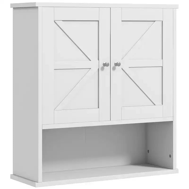 kleankin Bathroom Wall Cabinet, Farmhouse Medicine Cabinet with Open Shelf & Adjustable Shelf, Storage Cupboard for Laundry Room