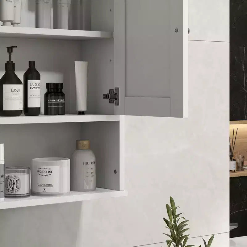 kleankin Bathroom Wall Cabinet, Farmhouse Medicine Cabinet with Open Shelf & Adjustable Shelf, Storage Cupboard for Laundry Room