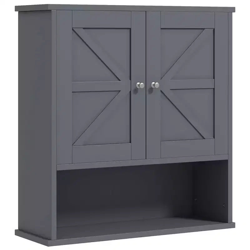 kleankin Bathroom Wall Cabinet, Farmhouse Medicine Cabinet with Open Shelf & Adjustable Shelf, Storage Cupboard for Laundry Room