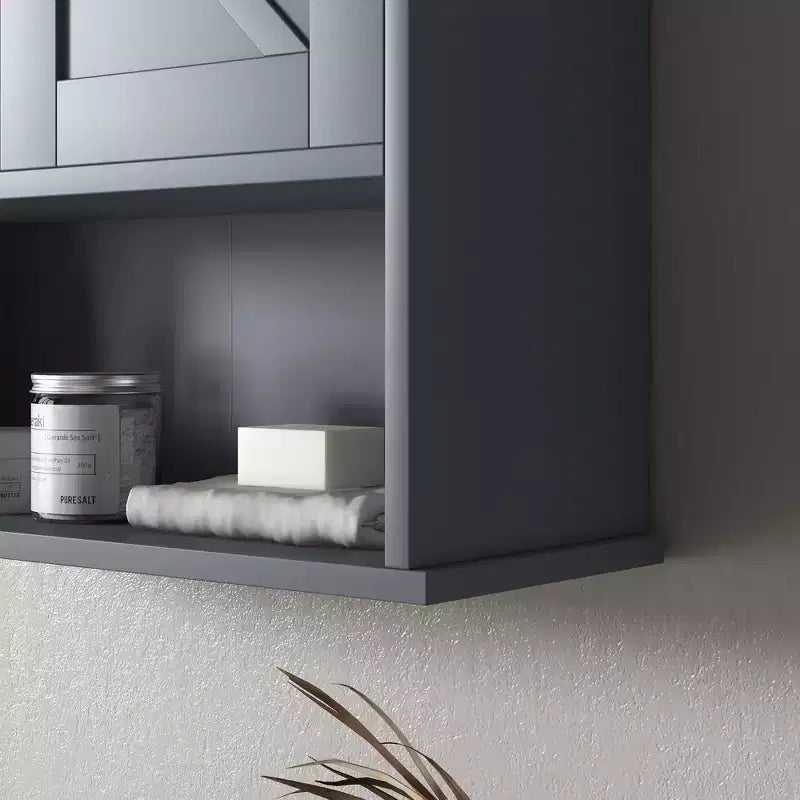 kleankin Bathroom Wall Cabinet, Farmhouse Medicine Cabinet with Open Shelf & Adjustable Shelf, Storage Cupboard for Laundry Room