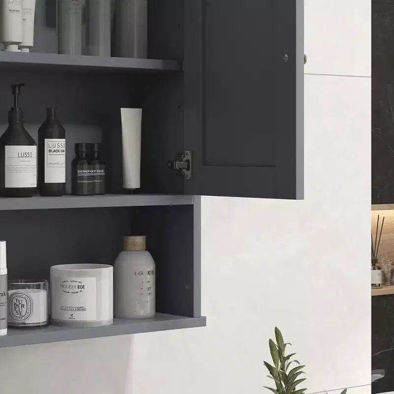 kleankin Bathroom Wall Cabinet, Farmhouse Medicine Cabinet with Open Shelf & Adjustable Shelf, Storage Cupboard for Laundry Room