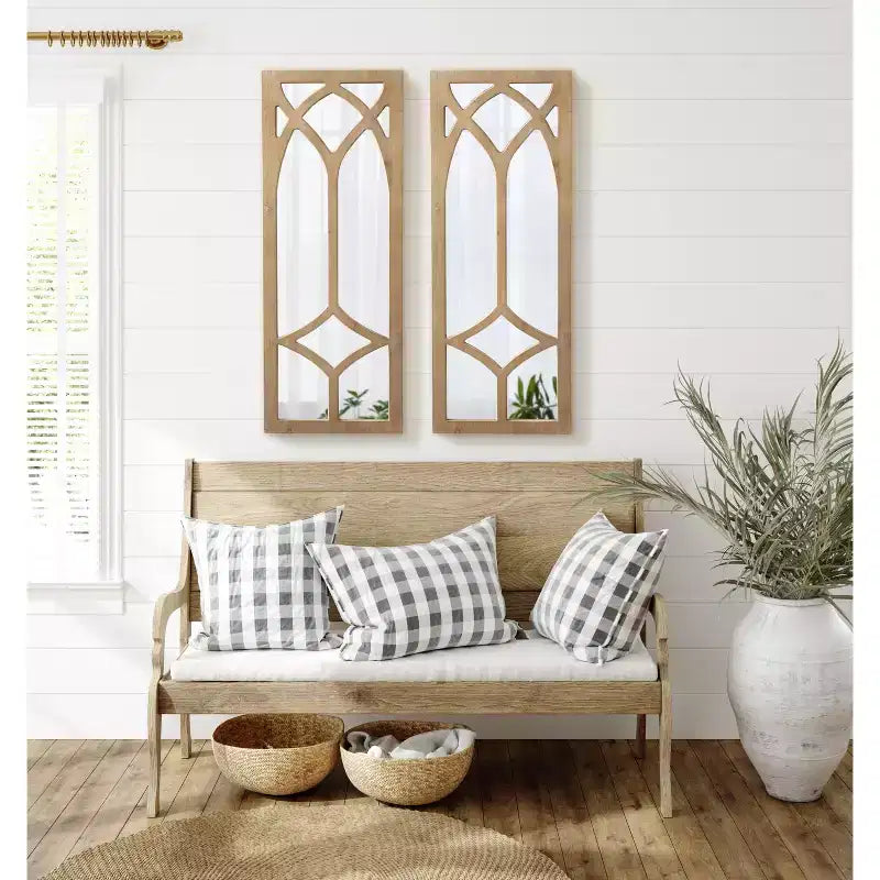 Kate and Laurel Pierette Framed Wall Mirror, 16x42, Natural