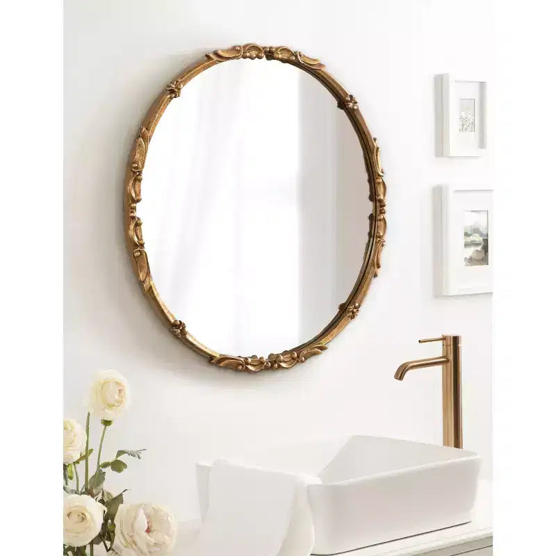 Kate and Laurel Brynley Round Metal Round Mirror, 24 Diameter, Gold